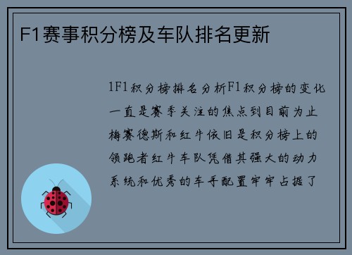 F1赛事积分榜及车队排名更新