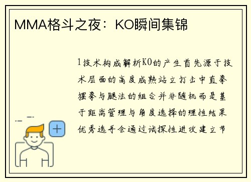 MMA格斗之夜：KO瞬间集锦
