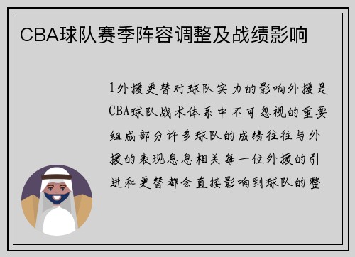 CBA球队赛季阵容调整及战绩影响